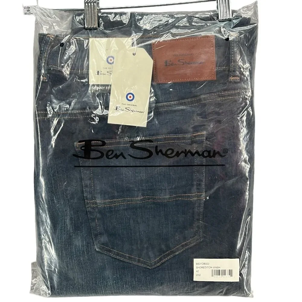 Ben‎ Sherman Stretch Skinny Jeans Mens 42x32  Blue Shoreditch Wash Denim Preppy